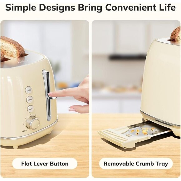 2 Slice Stainless Dark Stainless beige Toaster Retro with 6 Bread Shade Settings - Picture 5 of 6